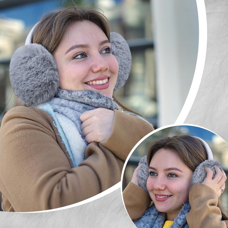 TINYAT 3 PCS Adjustable Winter Ear Muffs Faux Fur Warmers Cute Fuzzy Earmuffs Soft Warm Ear Covering for Women Girls - Image 5